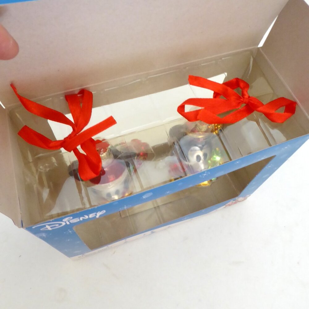 NEW 4” DISNEY MICKEY MINNIE MOUSE BLOWN GLASS HOLIDAY ORNAMENT SET - Picture 2 of 8